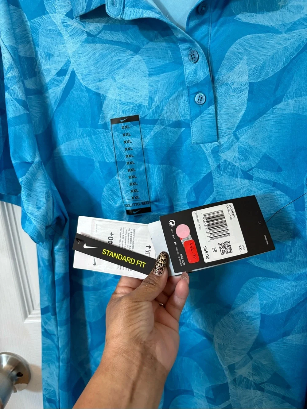 Nike Blue Leaf-Print Dri-FIT Polo